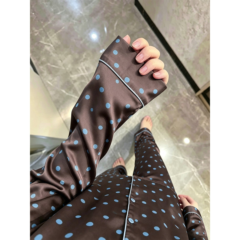 Victorian Style Silk Pajamas for Women 2026 New Autumn High-End Polka Dot Ice Silk Long-Sleeved Home Wear Set