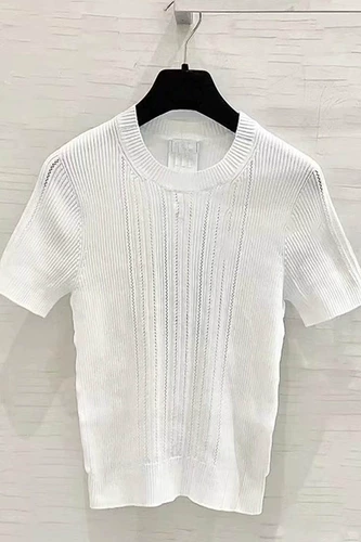 Трикотажный свитер для отдыха, приталенная футболка, в стиле Шанель, городской стиль, французский стиль, короткий рукав