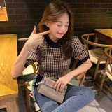 Трикотажная футболка с коротким рукавом, летний короткий свитер, 2021 года, в корейском стиле, рукава фонарики, в стиле Шанель