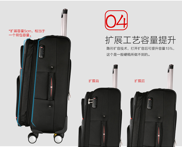 Thụy sĩ quân đội dao xe đẩy trường hợp lên máy bay oxford vải vali hộp mềm 24 inch 26 inch 32 inch caster hành lý vali lock&lock