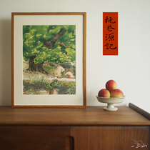 A - two mountain peach flower source New Chinese ink painting room decorative painting of the porch painting small empire painting