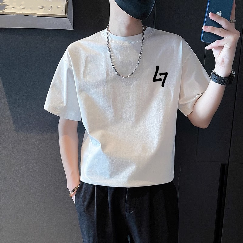 White Pure Cotton Short-Sleeve T-Shirt for Men, Summer Wear 2023 New Popular Trendy Brand Light Luxury Half-Sleeve Top