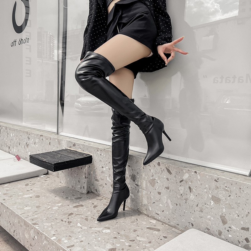 2026 Autumn/Winter New Pointed Toe High Boots for Women, Stacked Boots, Stiletto High Heels, Elastic Slimming Over-The-Knee Long Boots