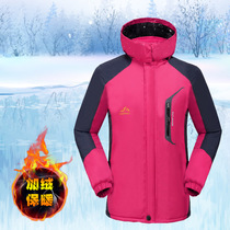 Mens and womens winter Tide brand plus velvet thickened warm and windproof and cold-proof couples wear-proof waterproof mountaineering jacket