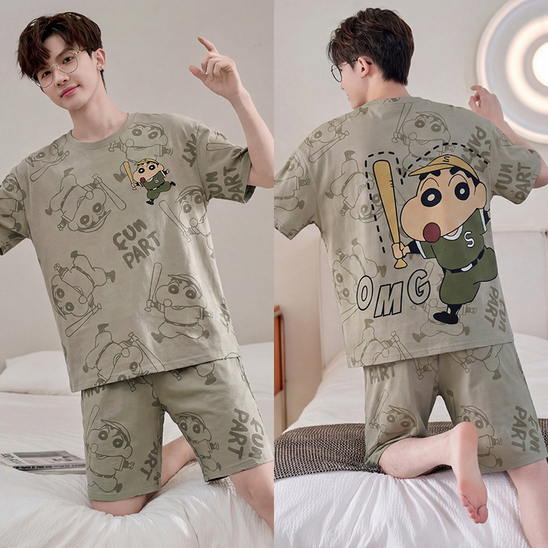 Men's Pajamas Summer Short-Sleeved Cartoon Anime Thin Style Teenagers Can Wear Outside Pure Cotton Home Wear Set 2026 Men's Pajamas Summer Short-Sleeved Cartoon Anime Thin Style Teenagers Can Wear Outside Pure Cotton Home Wear Set 2026