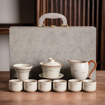 Porcelain Mingru Kiln Kung Fu Tea Set, Household Ceramic Teapot and Teacups, Light Luxury High-End Tea Brewing Set, 2025 New Model