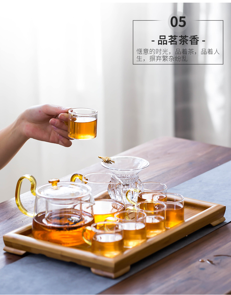 The Heat - resistant glass tea set suit household contracted and I kung fu red tea pot to boil tea Japanese transparent tea cups