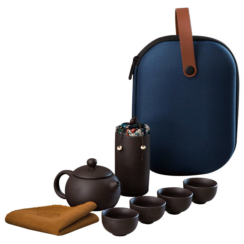 Violet arenaceous a pot of four cups of portable package travel tea set is suing crack cup travel xi shi pot of tea cups