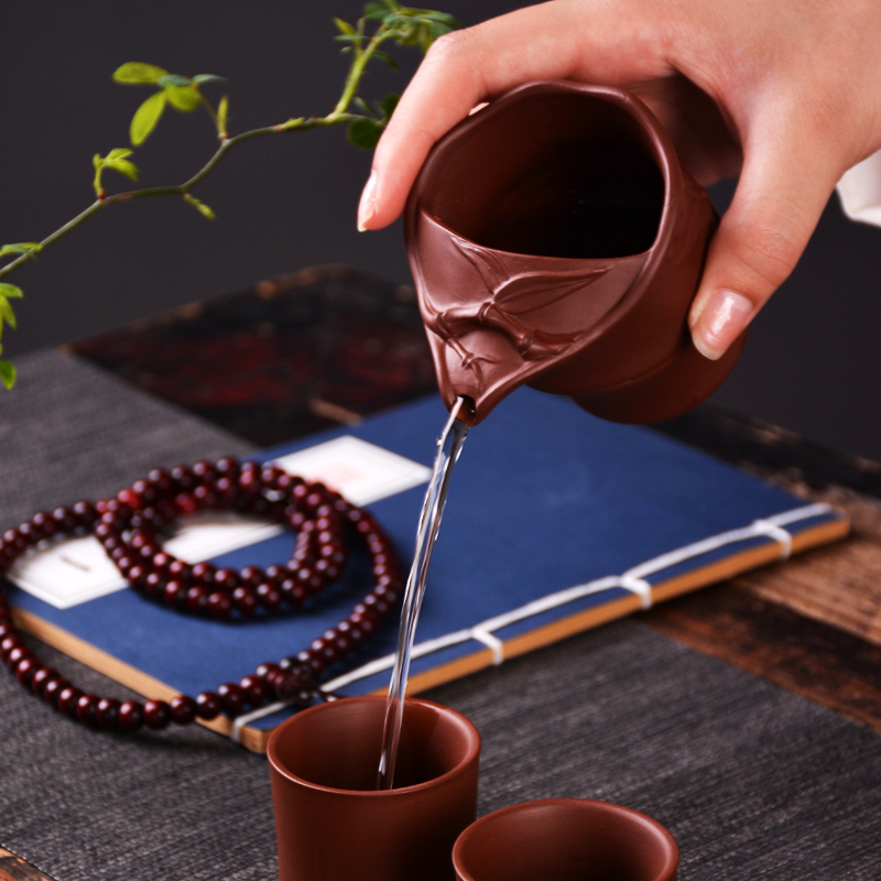 Undressed ore yixing purple sand kung fu tea set suit household whole tea teapot teacup side zhu mud the bamboo pot