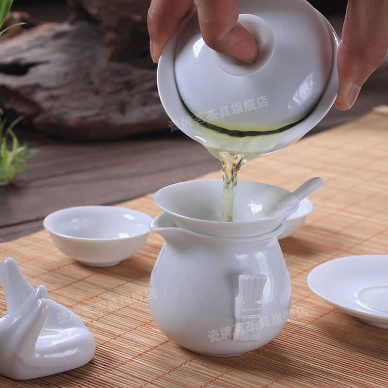Dehua white porcelain tea set suits for the high white porcelain ceramic kung fu tea tureen of a complete set of tea cups gift custom logo