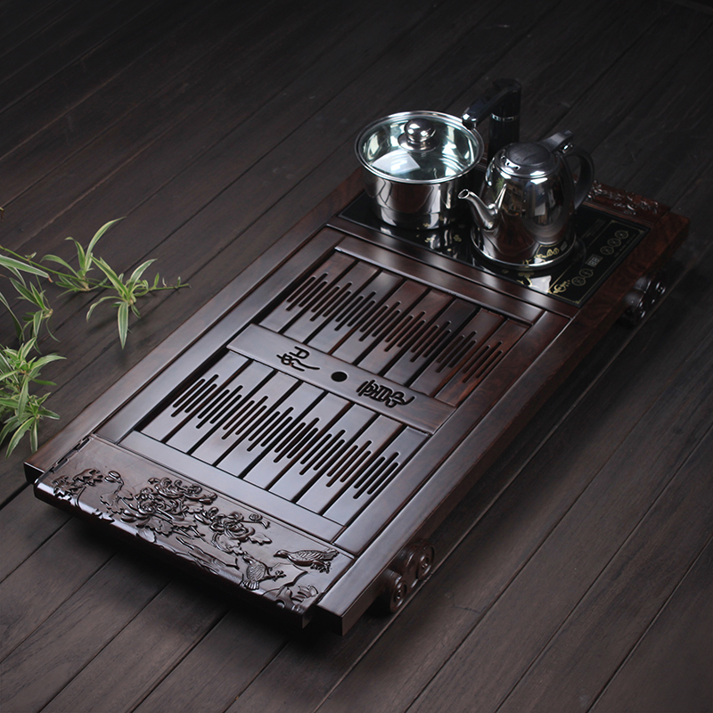 Ebony hua limu tea tray was solid wood tea sea annatto four unity induction cooker tea tray was kung fu tea tea big number