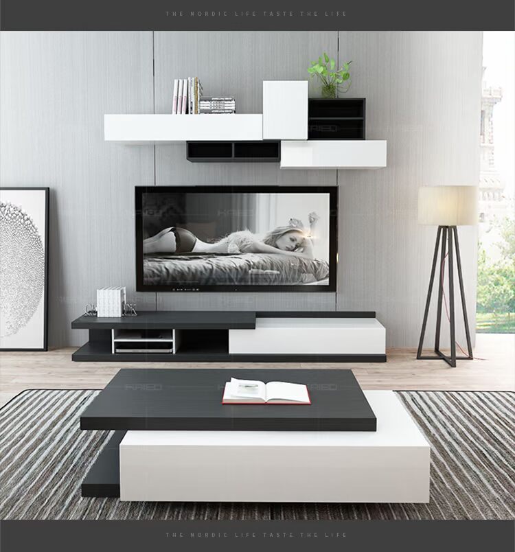 Kaidd bàn cà phê tủ TV đặt thiết kế bàn trà gỗ tủ căn hộ nhỏ bàn ghế hiện đại