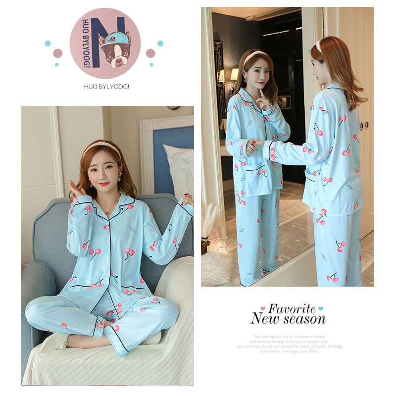 Mùa xuân, mùa thu và mùa đông, bộ đồ ngủ mùa hè, phụ nữ dài tay bông, mỏng cardigan quần, mặc một bông tháng, nhà dịch vụ phù hợp với những kiểu đồ bộ đẹp