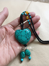 аксессуары для шеи 天然湖北原矿绿松石精雕心心相印挂件吊坠毛衣链项链玉石精品玉石