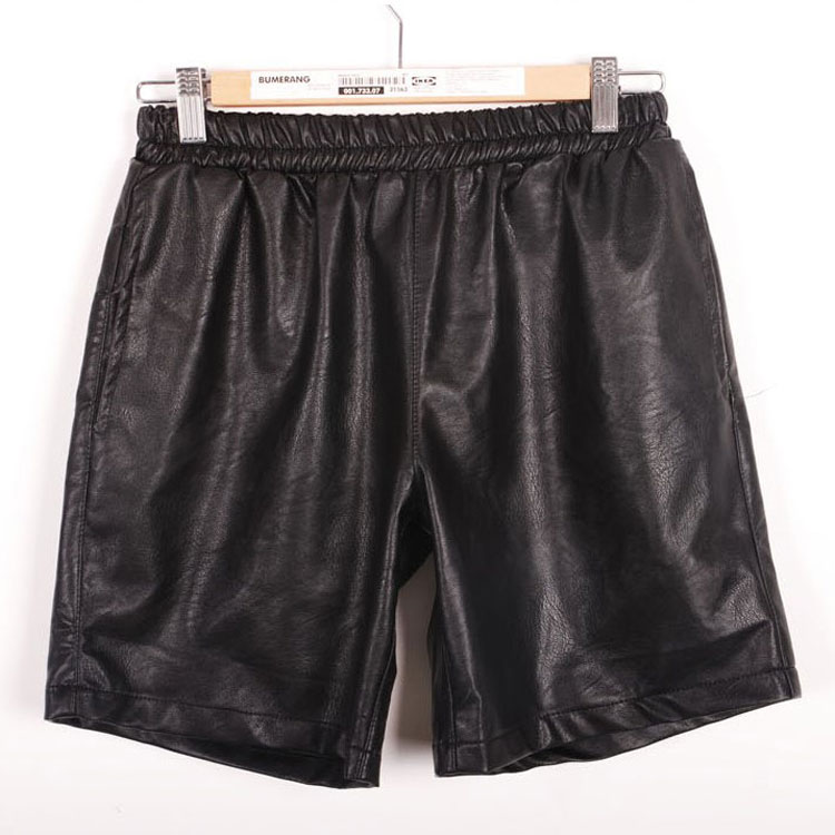 Mùa hè đường phố thương hiệu thời trang quần short nam bằng da hộp đêm ca sĩ DJ biểu diễn năm điểm quần da ngôi sao nhảy hip-hop quần đùi