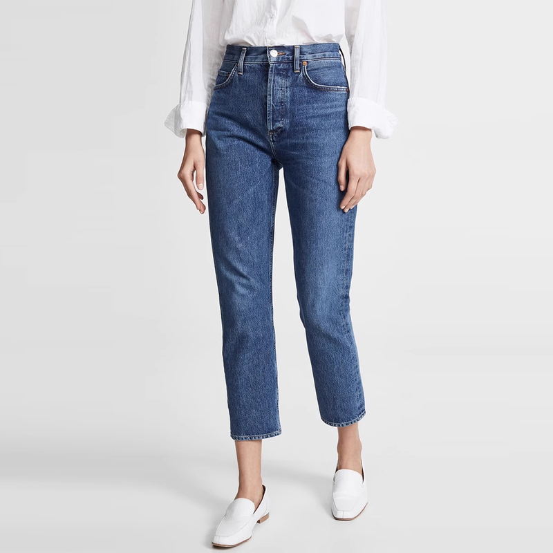2025 New Agolde High-Waisted Petite Straight-Leg Slimming Boyfriend Retro Cropped Jeans for Women