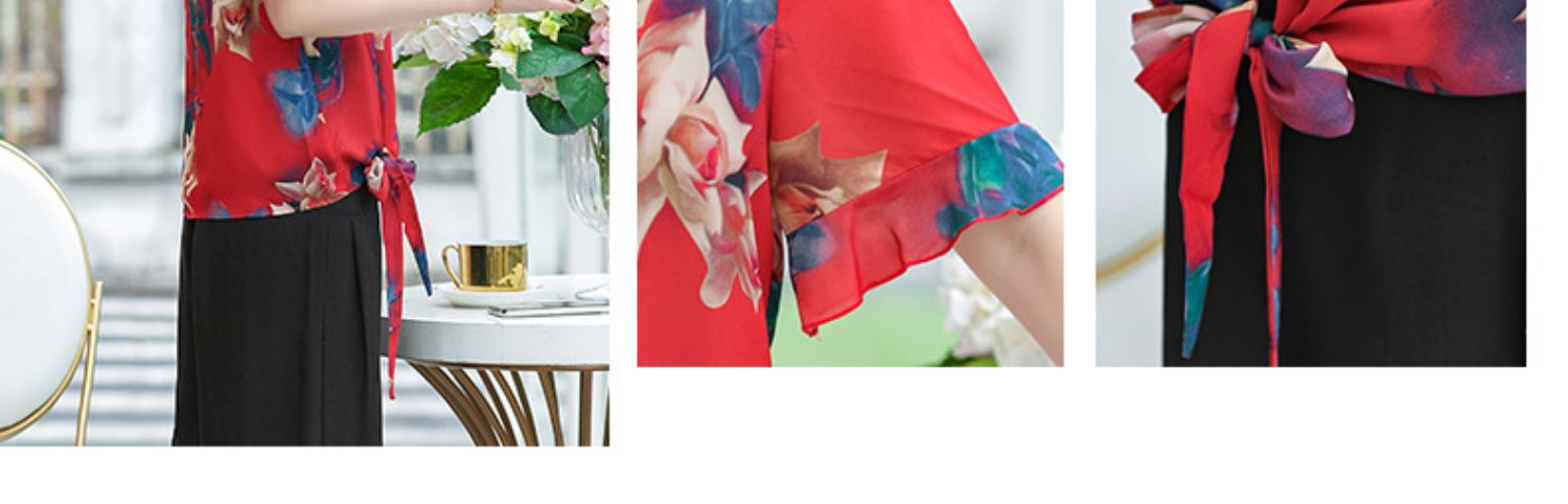 Bộ đồ mùa hè cho mẹ 40-50 tuổi phụ nữ trung niên áo thun ngắn tay top nữ trung niên voan hai mảnh - Quần áo của mẹ váy cho người trung niên
