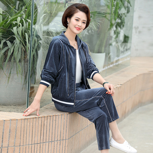 中年妈妈秋冬外套新款40岁50洋气运动两件套装中老年女装春秋上衣领天猫淘宝优惠券可省5元