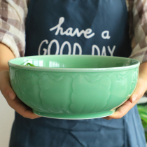  Ceramic household large soup bowl Longquan celadon 10-inch large peony bowl enlarged soup bowl sauerkraut fish bowl large capacity