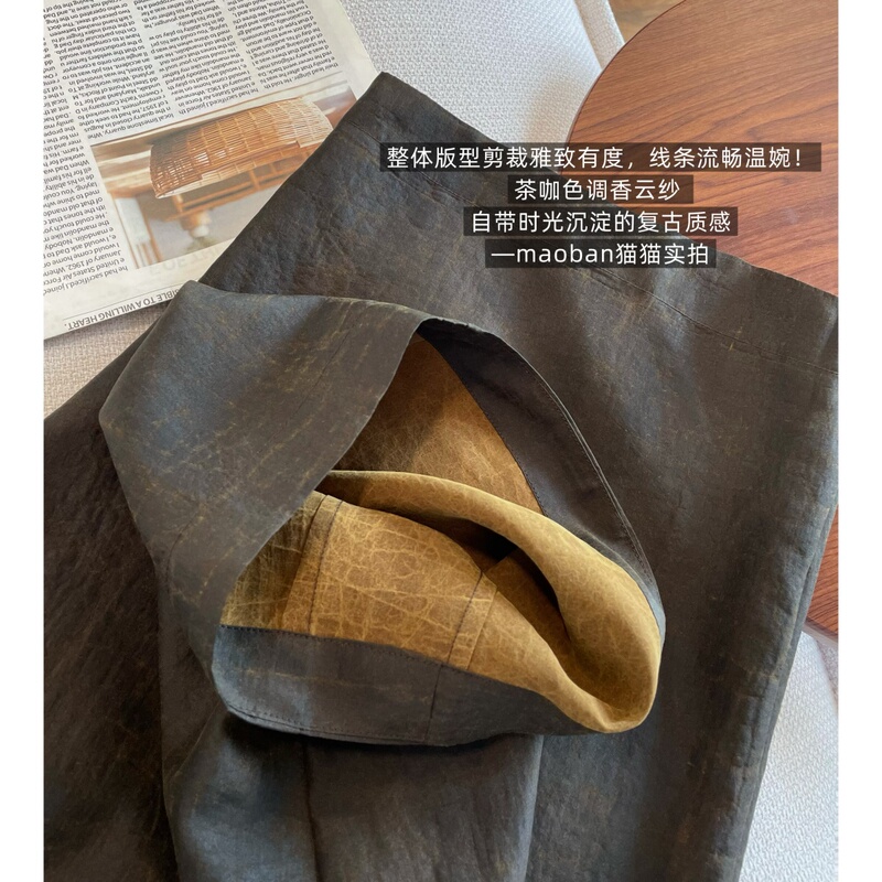 Oriental Elegance and Summer Coolness! Xiangyun Silk Crackle Pattern Mulberry Silk Elastic Waist Drawstring Nine-Point Casual Pants