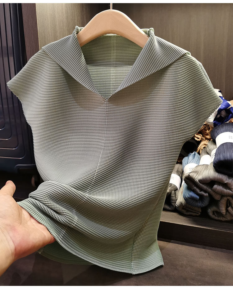 Áo thun cổ chữ V xếp ly dáng ôm thanh lịch nữ — Màu xanh lam nhạt, Màu xanh lục, Màu đen, Màu cam chi tiết 17
