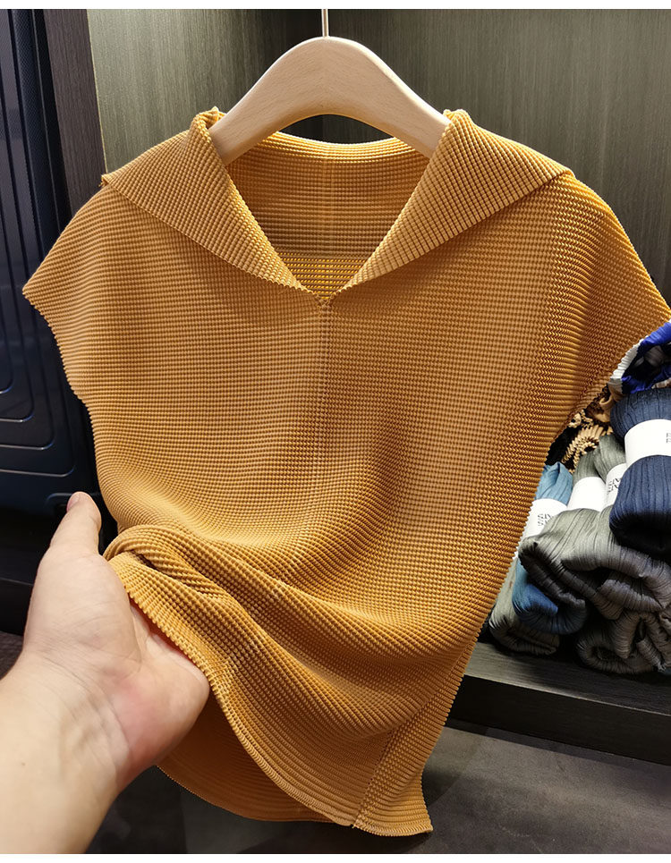 Áo thun cổ chữ V xếp ly dáng ôm thanh lịch nữ — Màu xanh lam nhạt, Màu xanh lục, Màu đen, Màu cam chi tiết 26