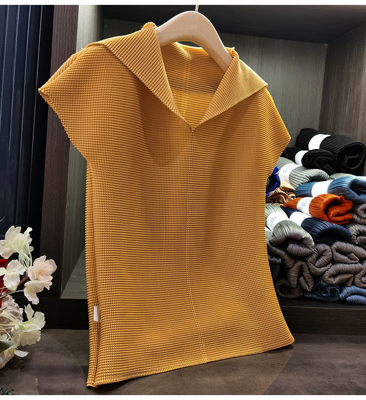 Áo thun cổ chữ V xếp ly dáng ôm thanh lịch nữ — Màu xanh lam nhạt, Màu xanh lục, Màu đen, Màu cam chi tiết 27