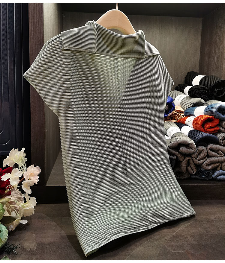 Áo thun cổ chữ V xếp ly dáng ôm thanh lịch nữ — Màu xanh lam nhạt, Màu xanh lục, Màu đen, Màu cam chi tiết 21