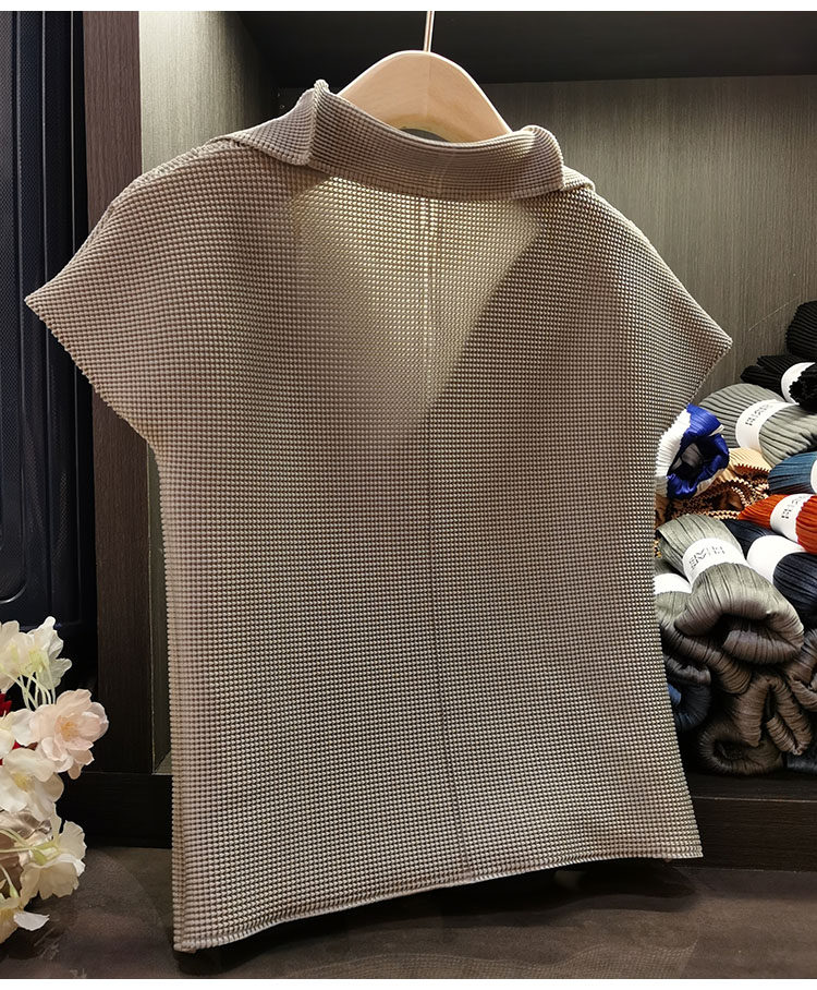 Áo thun cổ chữ V xếp ly dáng ôm thanh lịch nữ — Màu xanh lam nhạt, Màu xanh lục, Màu đen, Màu cam chi tiết 16