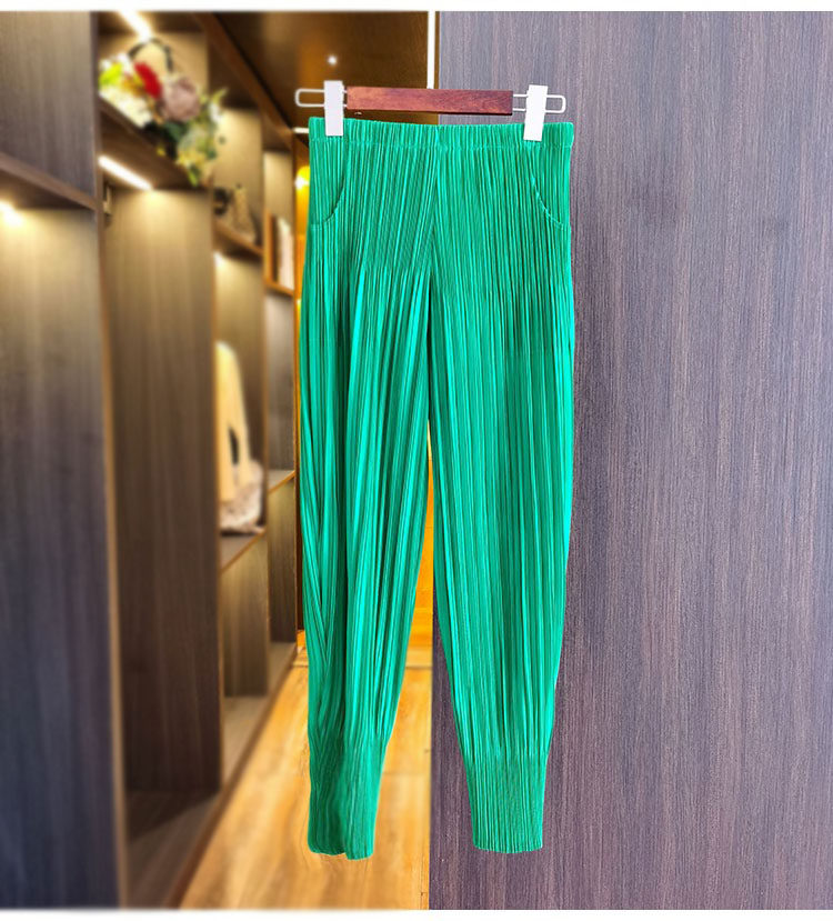 Quần culottes nữ ống rộng xếp ly dáng Harem, cạp cao su, phong cách Hàn Quốc — Màu xanh nước hồ, Màu xanh lục đậm, Màu xanh đậm, Màu xám chi tiết 16