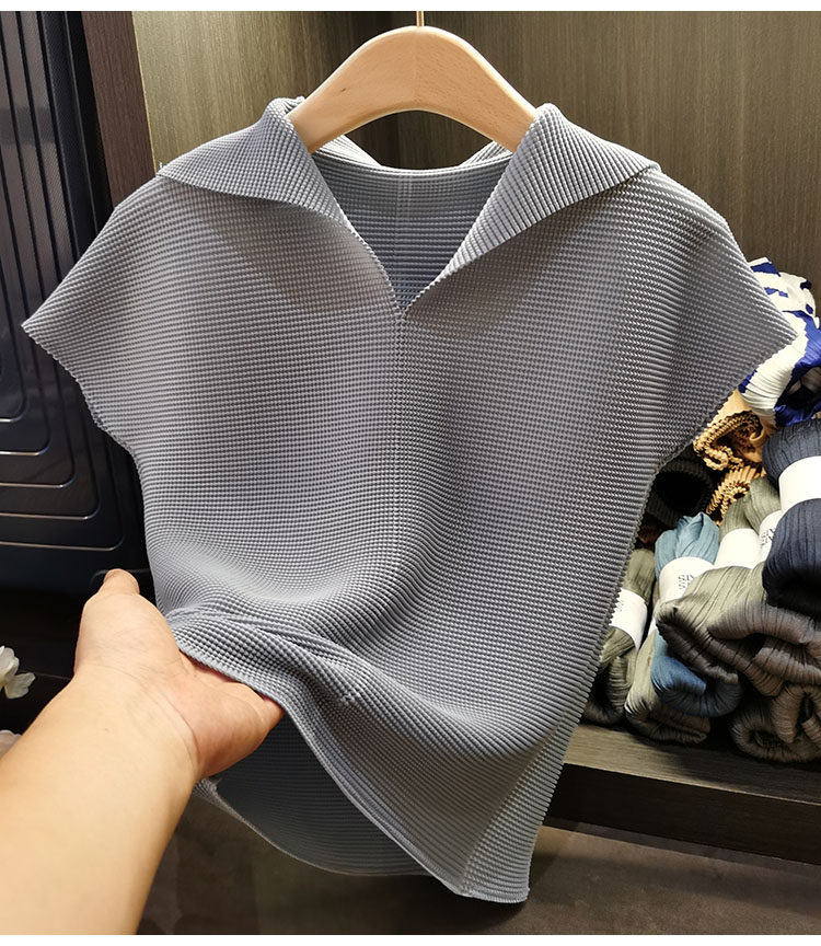 Áo thun cổ chữ V xếp ly dáng ôm thanh lịch nữ — Màu xanh lam nhạt, Màu xanh lục, Màu đen, Màu cam chi tiết 38