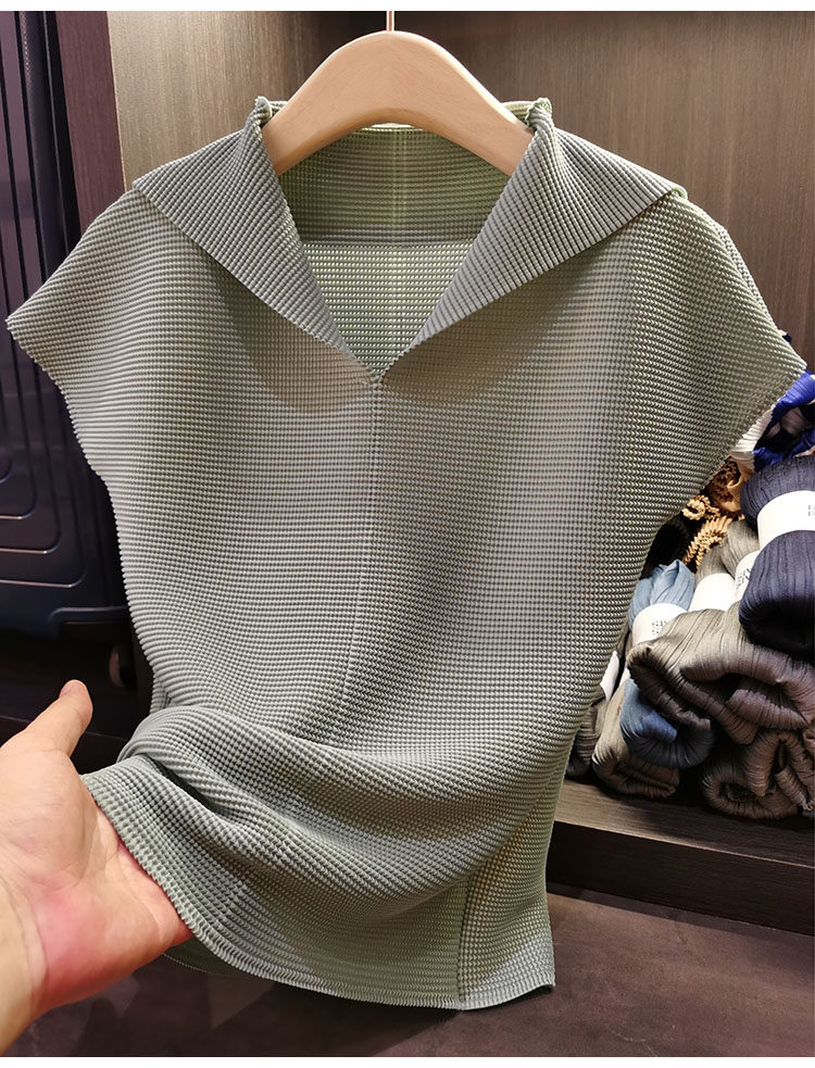 Áo thun cổ chữ V xếp ly dáng ôm thanh lịch nữ — Màu xanh lam nhạt, Màu xanh lục, Màu đen, Màu cam chi tiết 18