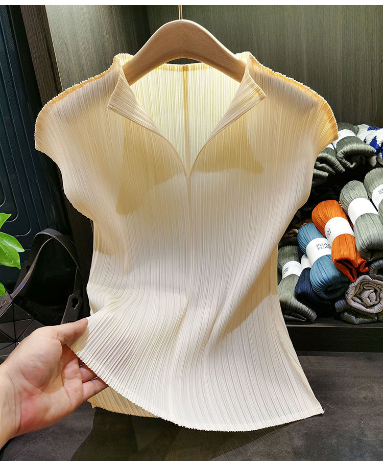 Áo thun cổ chữ V xếp ly tay ngắn ôm dáng phong cách Nhật — Xám nhạt, Đỏ hoa hồng, Xanh mực, Màu xám chi tiết 6