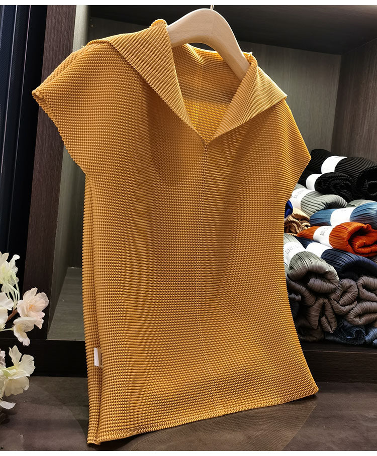 Áo thun cổ chữ V xếp ly dáng ôm thanh lịch nữ — Màu xanh lam nhạt, Màu xanh lục, Màu đen, Màu cam chi tiết 25