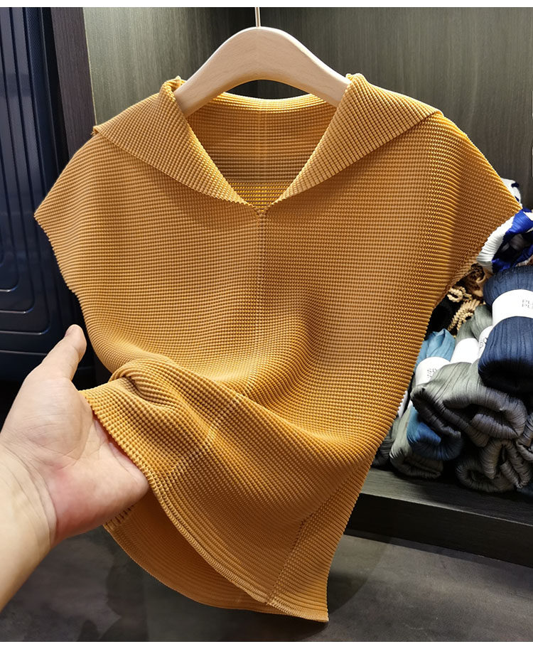 Áo thun cổ chữ V xếp ly dáng ôm thanh lịch nữ — Màu xanh lam nhạt, Màu xanh lục, Màu đen, Màu cam chi tiết 23