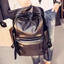 Young mens backpack European and American mens bag leather backpack mens Korean schoolbag British fashion trend Wild