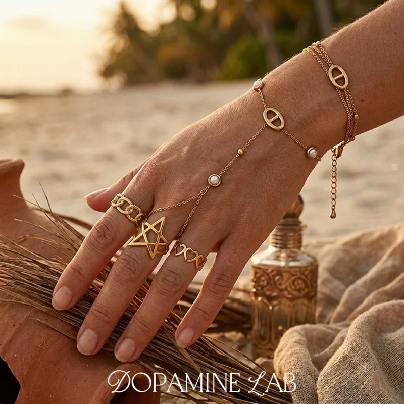 Dpm "Ocean Series" Bohemian Style Bracelet with Pig Nose Design, Inlaid with Pearls, Star, and Heart Ring