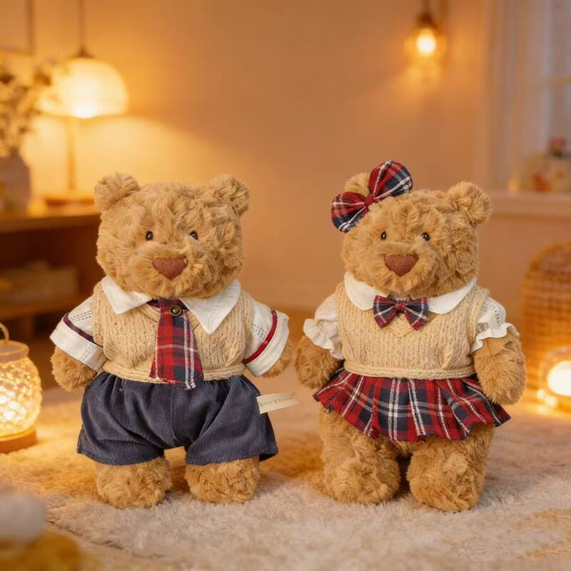 28cm Barcelona Bear Doll Clothes Teddy Bear Outfit Red and Brown Plaid School Uniform Skirt Cloth Doll Pajamas