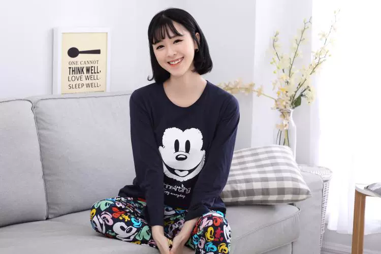 Bộ đồ ngủ dài tay mùa đông và cotton cho cha mẹ và con gái dễ thương