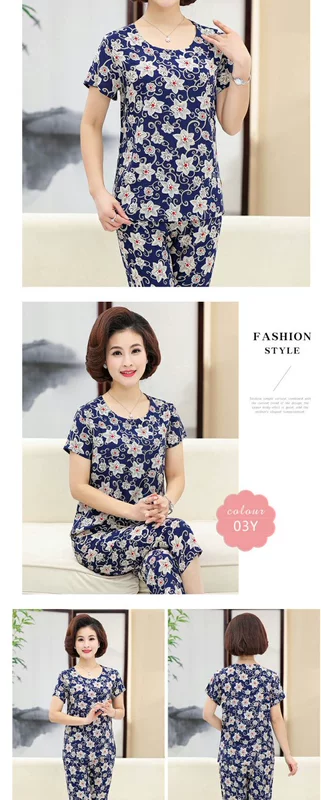 Trung niên nữ mùa hè cotton lụa kích thước lớn mẹ ngắn tay in trung niên tuổi cotton mỏng lụa bông phù hợp với mùa hè - Quần áo của mẹ áo dạ trung niên