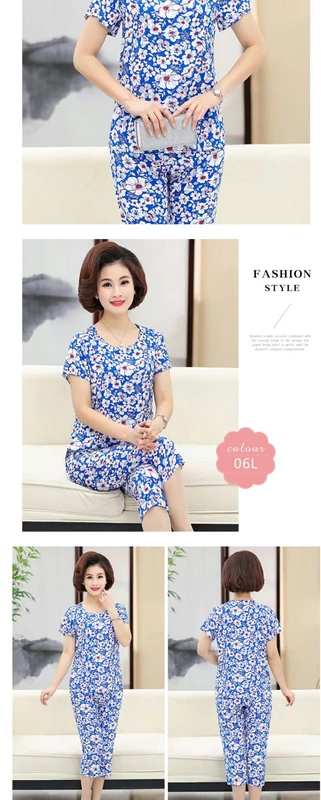 Trung niên nữ mùa hè cotton lụa kích thước lớn mẹ ngắn tay in trung niên tuổi cotton mỏng lụa bông phù hợp với mùa hè - Quần áo của mẹ