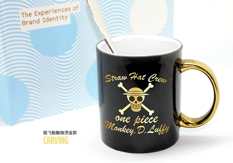 One Piece Chính hãng được ủy quyền Vàng đen Mug Đường dập nóng Cờ bay One Piece Anime ngoại vi - Carton / Hoạt hình liên quan hình ảnh sticker de thương