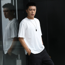 Spring Summer Loose 50% Slept Mens T-shirt Lower swing open fork round collar pure color Compassionate Korean Version Trendy Open t-shirt