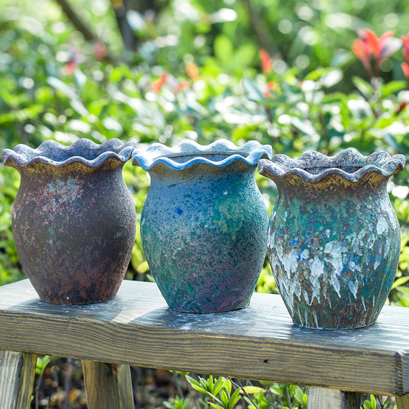 (Bang Yong Shangpin)Vintage wild lace Master old pile basin Coarse Pottery Succulents ceramic flower pots Cliff pile