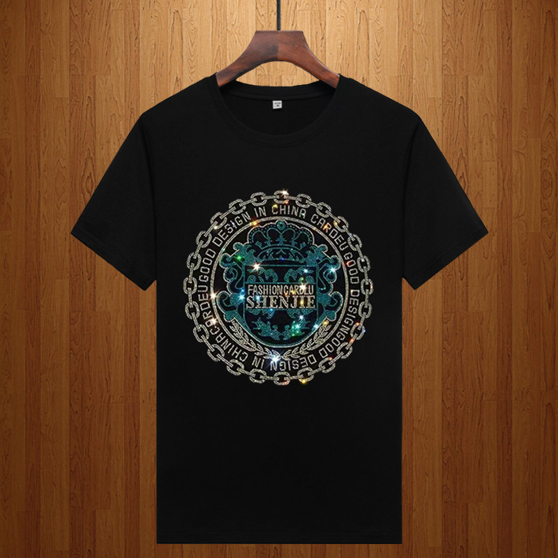 Fanjia 2026 Summer New Round Neck Modal Rhinestone Short-Sleeve T-Shirt for Young Men Stylish Half-Sleeve Tee
