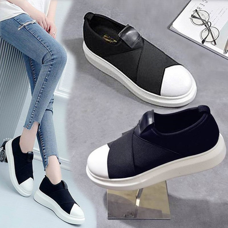 Elastic Sock Shoes for Women 2026 Flat Casual Large Size Slip-On Shoes Thick Sole Small Size 3133 Breathable Single Shoes