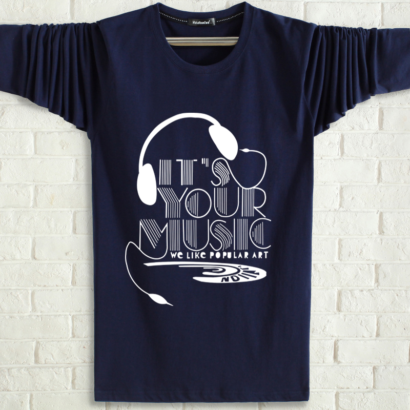 Áo thun nam tay dài mùa thu cotton cổ tròn chất béo XL XL áo sơ mi từ bi mới áo sơ mi nam mùa thu áo polo nam đẹp