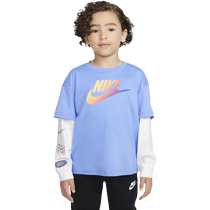 Nike Nike official boys and toddlers long-sleeved T-shirt autumn new fake two-piece pure cotton casual sports HQ7801
