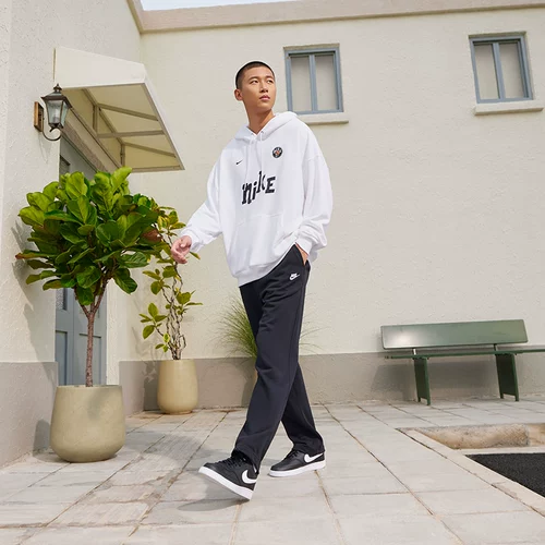 Nike, мягкие штаны, французский стиль, свободный прямой крой, с вышивкой