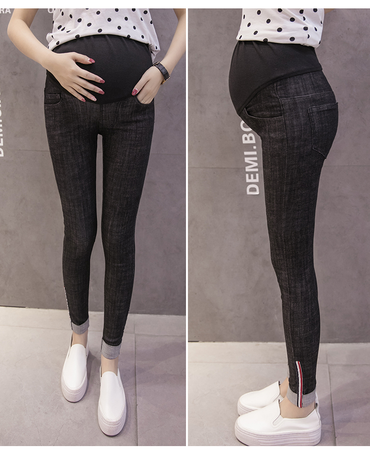 Quần bà bầu cộng với nhung dày mùa thu và quần denim dài Quần nữ mang bụng nâng quần co giãn mặc ấm quần mùa đông quần bầu mùa hè
